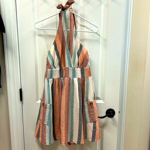 American Eagle Linen Striped Backless Sun Dress